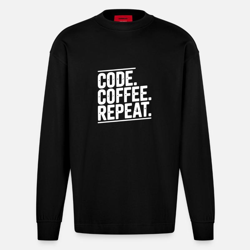 Code Coffee Repeat - Heavyweight Oversized Organic Longsleeve Shirt Made in EU - SOLID BLACK