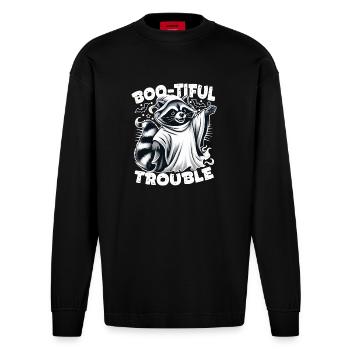 Ghost Raccoon : Boo-tiful Halloween Trouble - Manches longues bio épais oversize fabriqué en UE - SOLID BLACK - Devant