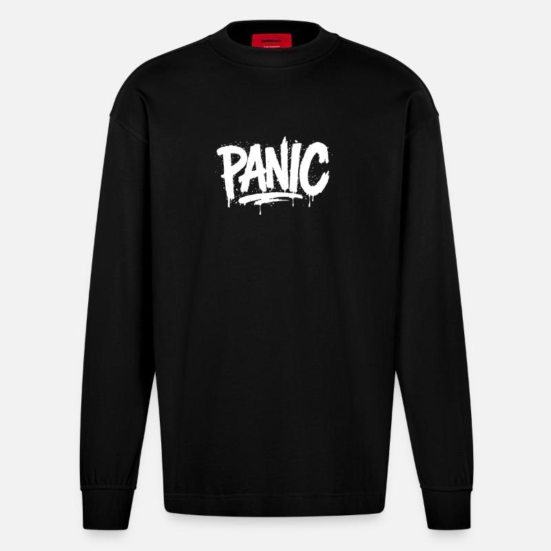 PANIC Expressive Grau-Ästhetik mit Risiko-Bothrin - Heavyweight Oversized Organic Langarmshirt Made in EU - SOLID BLACK