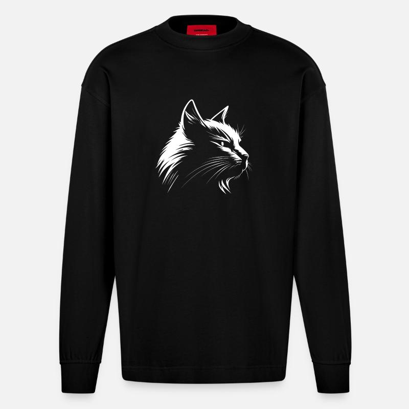 Katze weiß :-) - Heavyweight Oversized Organic Langarmshirt Made in EU - SOLID BLACK