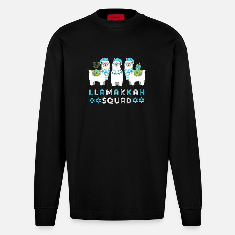 Chanukkah Hanukah Hanukkah - Heavyweight Oversized Organic Langarmshirt Made in EU - SOLID BLACK