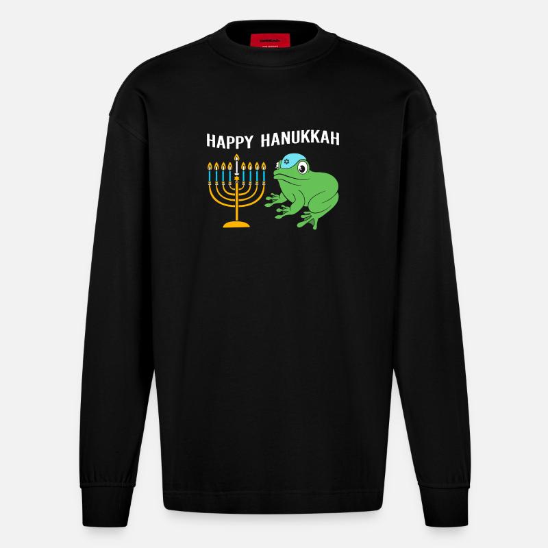 Hanoukka Hanoukka Hanoukka Grenouille - Manches longues bio épais oversize fabriqué en UE - SOLID BLACK