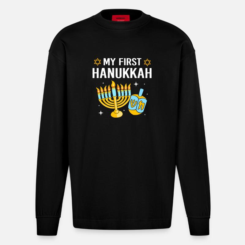 Hanoukka Hanoukka Hanoukka - Manches longues bio épais oversize fabriqué en UE - SOLID BLACK