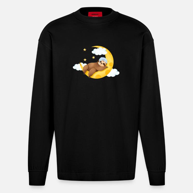 Faultier auf dem Mond - Heavyweight Oversized Organic Langarmshirt Made in EU - SOLID BLACK