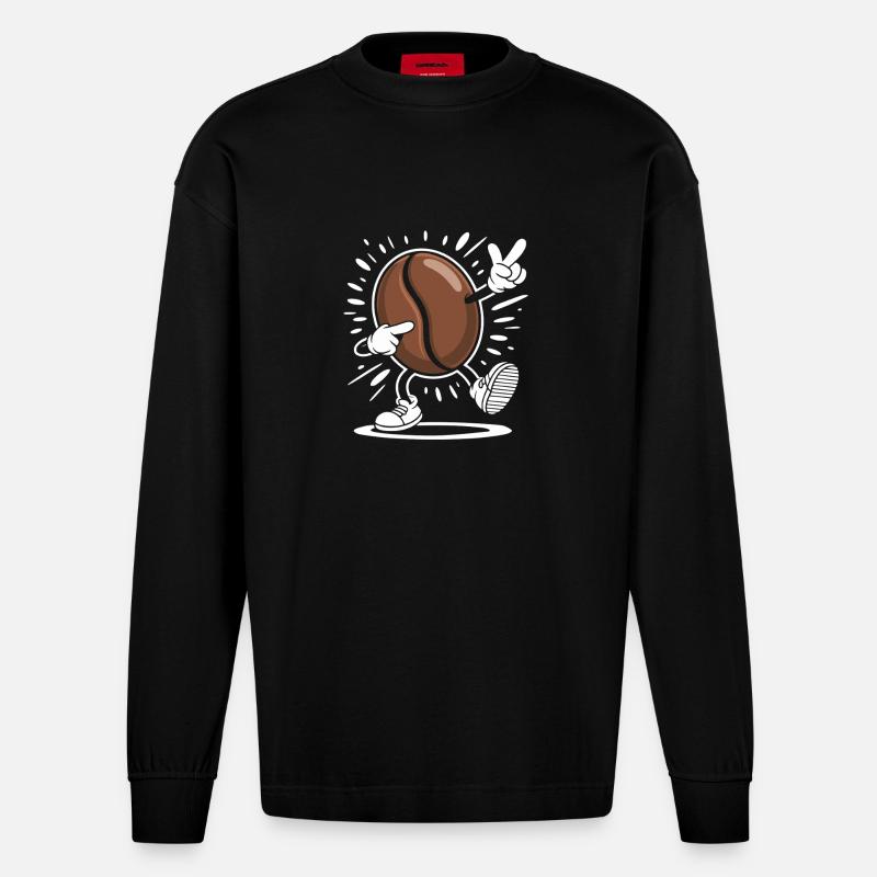 Caffeine Coffee Bean Comic Coffee - Heavyweight Oversized Organic Longsleeve Shirt Made in EU - SOLID BLACK