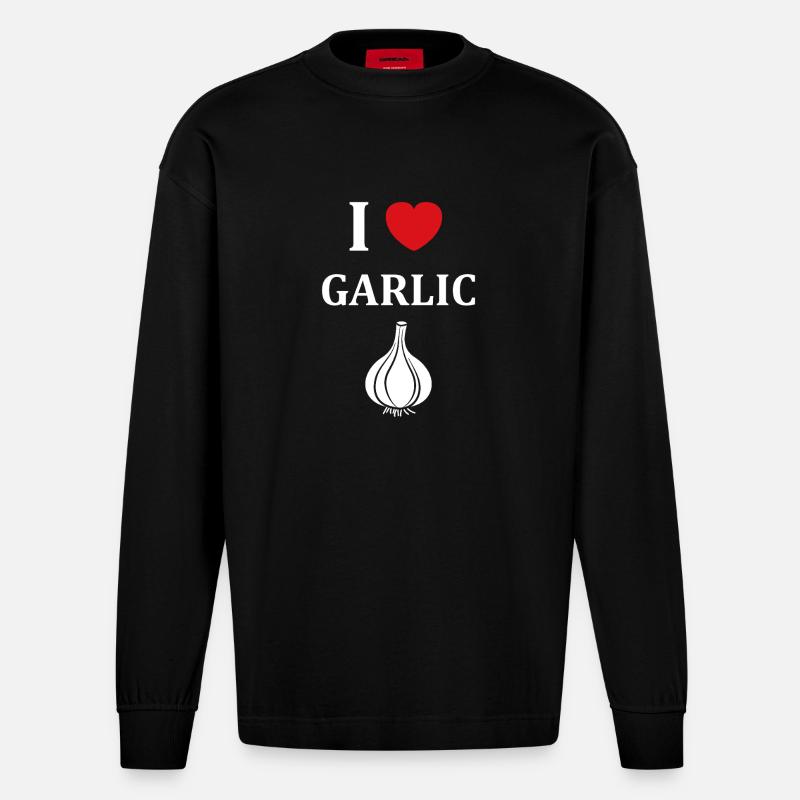 J'aime l'ail Ich liebe Knoblauch - Heavyweight Oversized Organic Langarmshirt Made in EU - SOLID BLACK