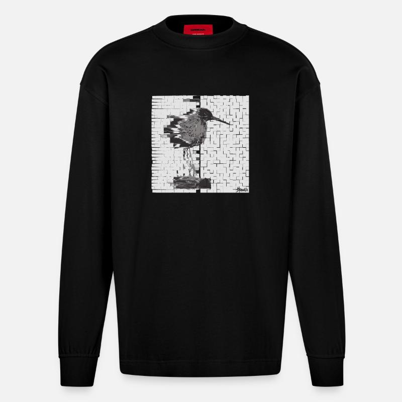 Rotschenkel (Tringa totanus) Glitch Noir - Heavyweight Oversized Organic Langarmshirt Made in EU - SOLID BLACK