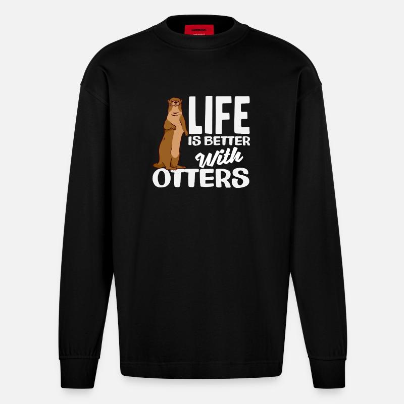 Seeotter Leben Besser - Heavyweight Oversized Organic Langarmshirt Made in EU - SOLID BLACK