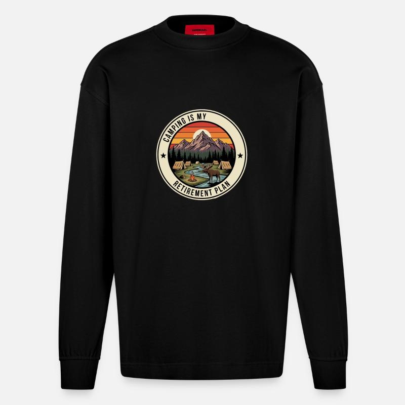 Retiree Camping Retirement Plan - Heavyweight Oversized Organic Longsleeve Shirt Made in EU - SOLID BLACK