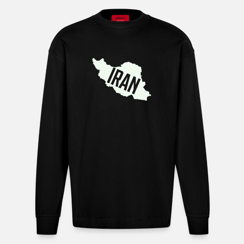 Iran Map Bold Typography - Heavyweight Oversized Organic Langarmshirt Made in EU - SOLID BLACK