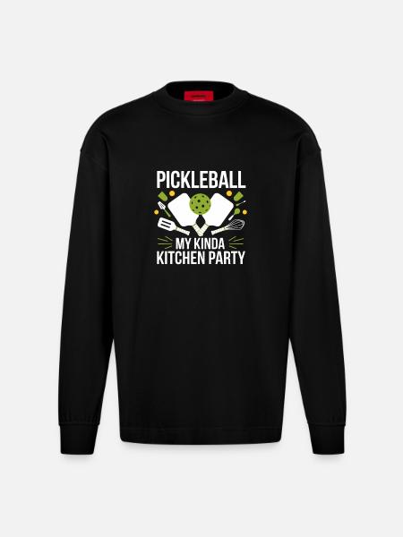 Pickleball My Kinda Kitchen Party - Heavyweight Oversized Organic Longsleeve Shirt Made in EU - SOLID BLACK