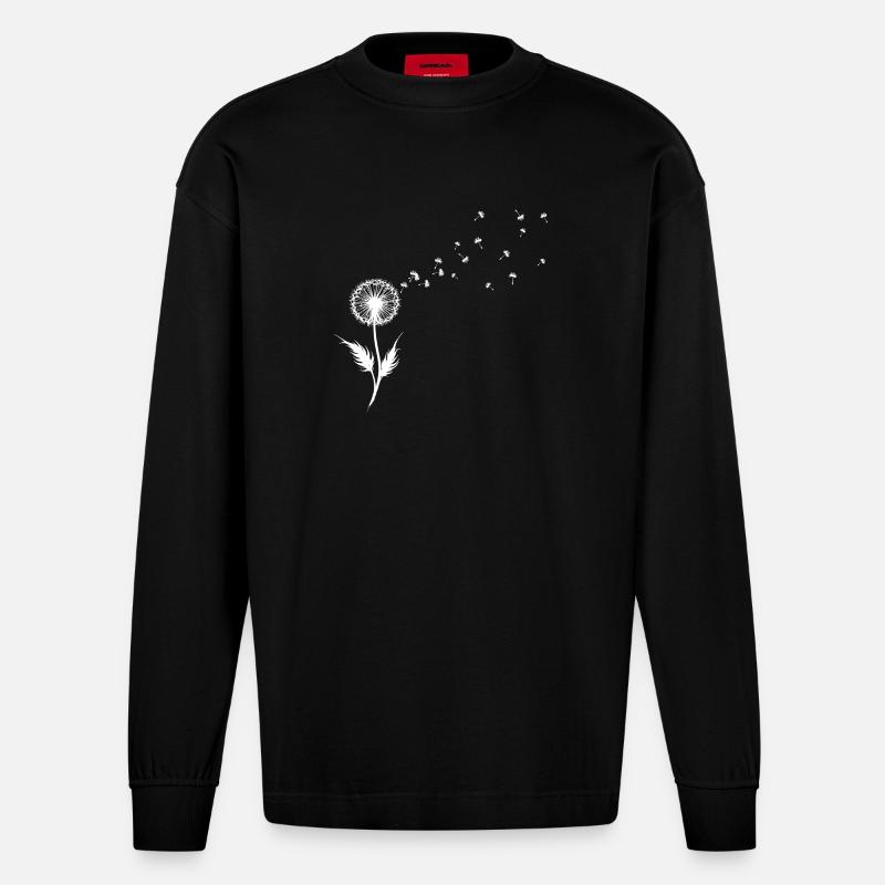 Silhouette de graines de pissenlit - Manches longues bio épais oversize fabriqué en UE - SOLID BLACK