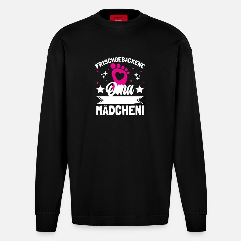 Frischgebackene Oma Es ist ein Mädchen! - Heavyweight Oversized Organic Langarmshirt Made in EU - SOLID BLACK