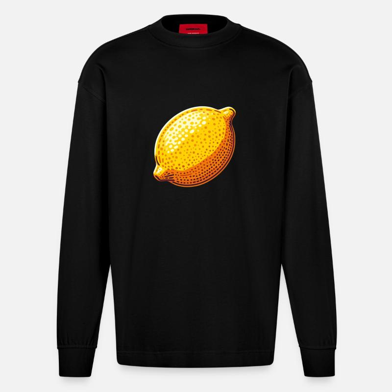 Leuchtend gelbe Pop-Art-Zitrone - Heavyweight Oversized Organic Langarmshirt Made in EU - SOLID BLACK