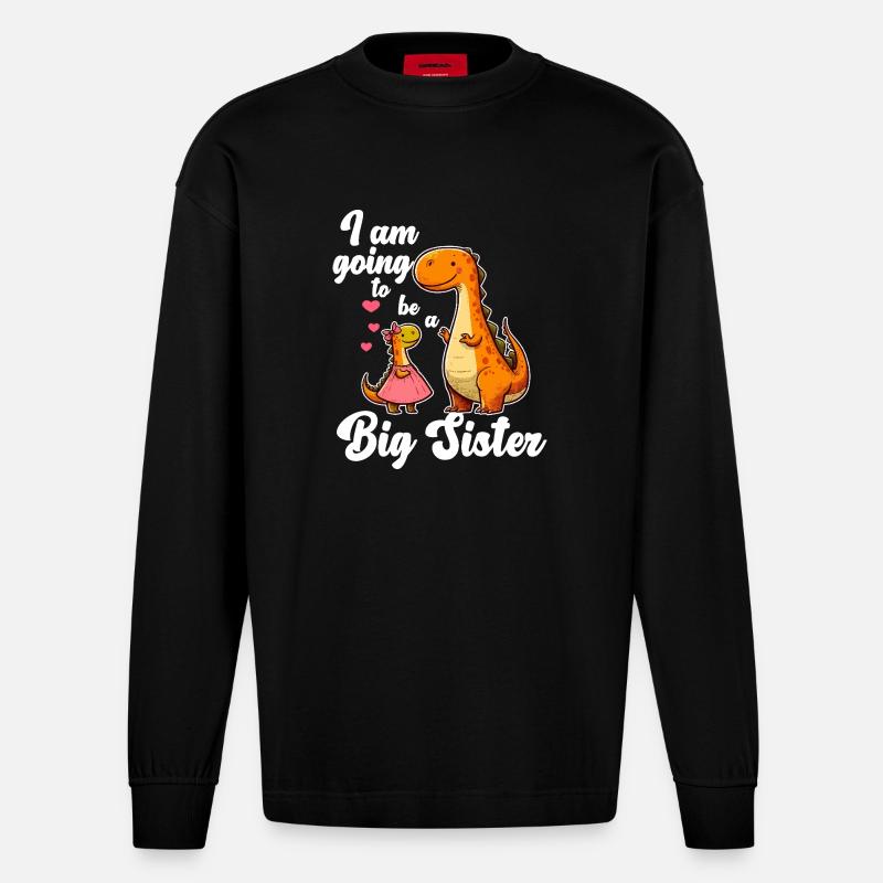 Werde eine große Schwester Dino - Heavyweight Oversized Organic Langarmshirt Made in EU - SOLID BLACK