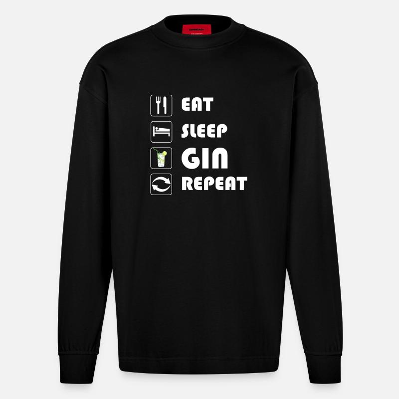 Gin Statement EAT SLEEP GIN REPEAT - Heavyweight Oversized Organic Langarmshirt Made in EU - SOLID BLACK