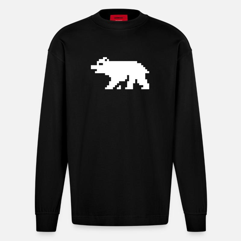 8bit pixel bär - Heavyweight Oversized Organic Langarmshirt Made in EU - SOLID BLACK
