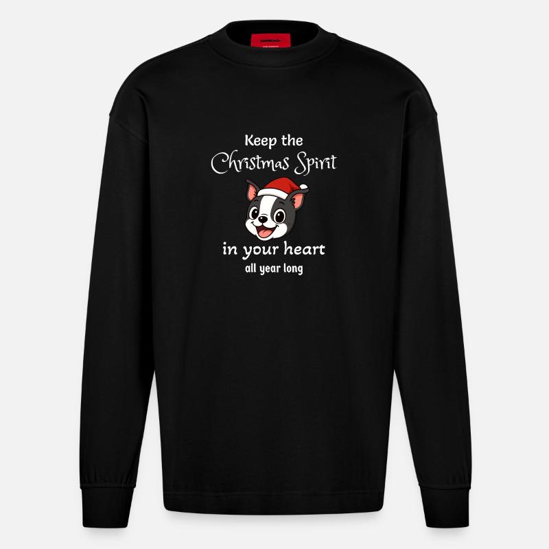 Boston - Weihnachtsstimmung - Heavyweight Oversized Organic Langarmshirt Made in EU - SOLID BLACK