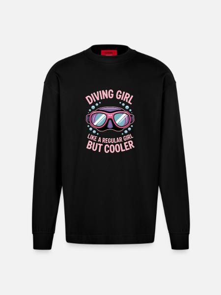 Plongée Dire Fille Drôle Plongée Cadeau - Manches longues bio épais oversize fabriqué en UE - SOLID BLACK