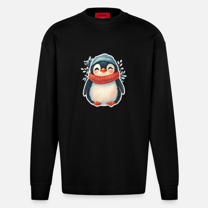 Pinguin - Heavyweight Oversized Organic Langarmshirt Made in EU - SOLID BLACK