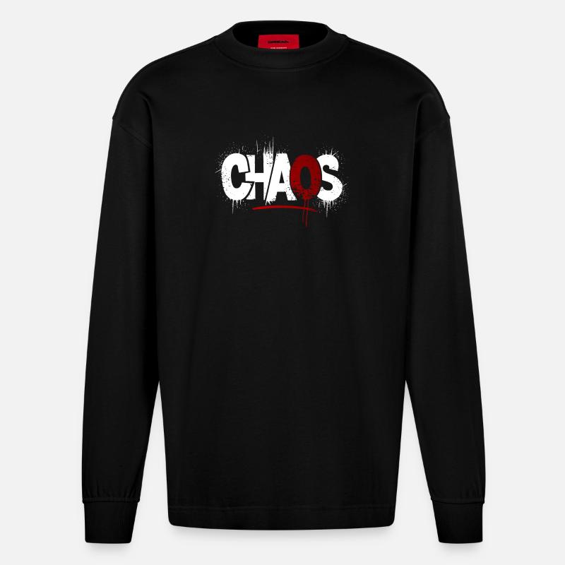 Symbolisme des éclaboussures de chaos - Manches longues bio épais oversize fabriqué en UE - SOLID BLACK