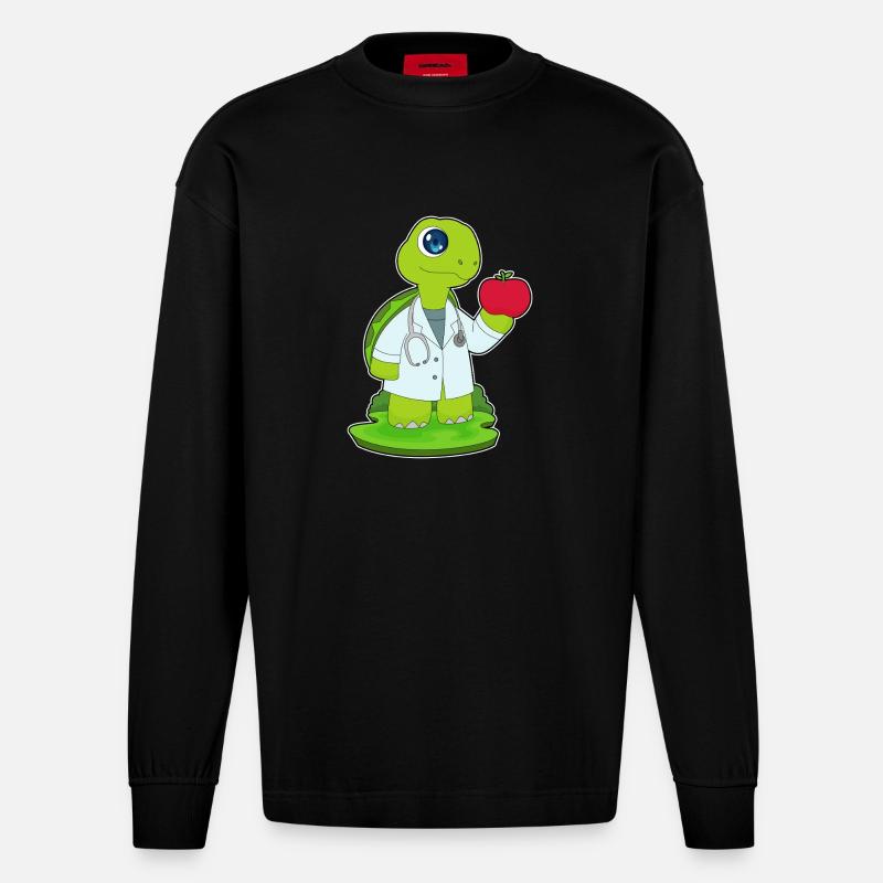 Schildkröte Arzt Stethoskop - Heavyweight Oversized Organic Langarmshirt Made in EU - SOLID BLACK