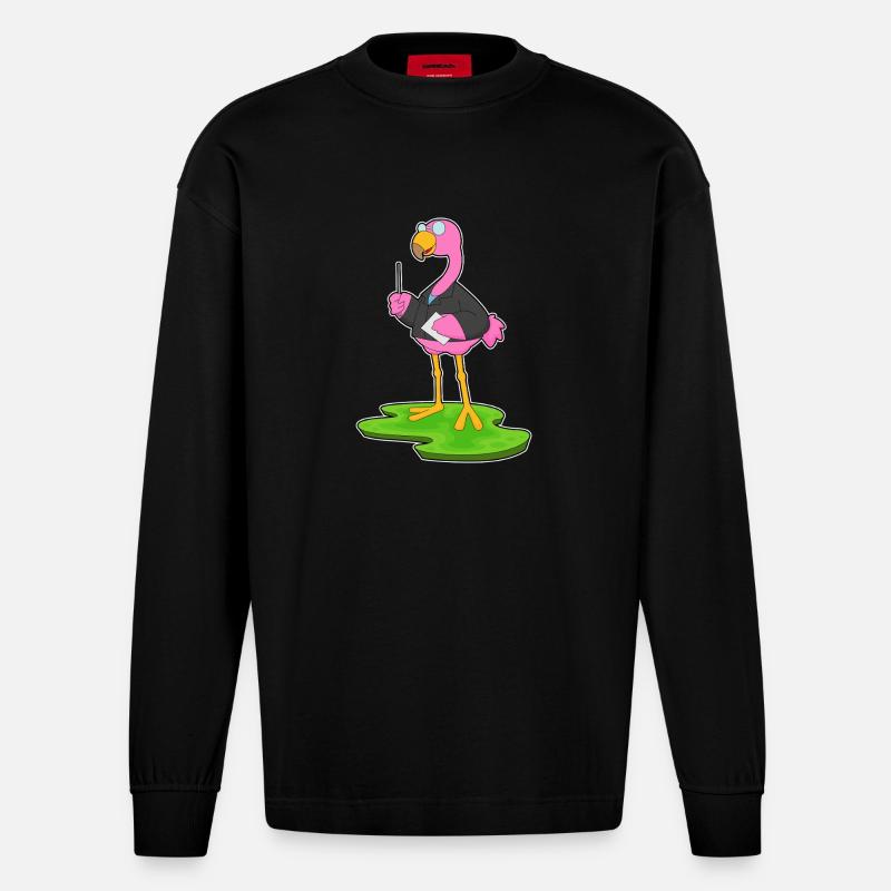Flamingo Lehrer Zeigestab Schule - Heavyweight Oversized Organic Langarmshirt Made in EU - SOLID BLACK