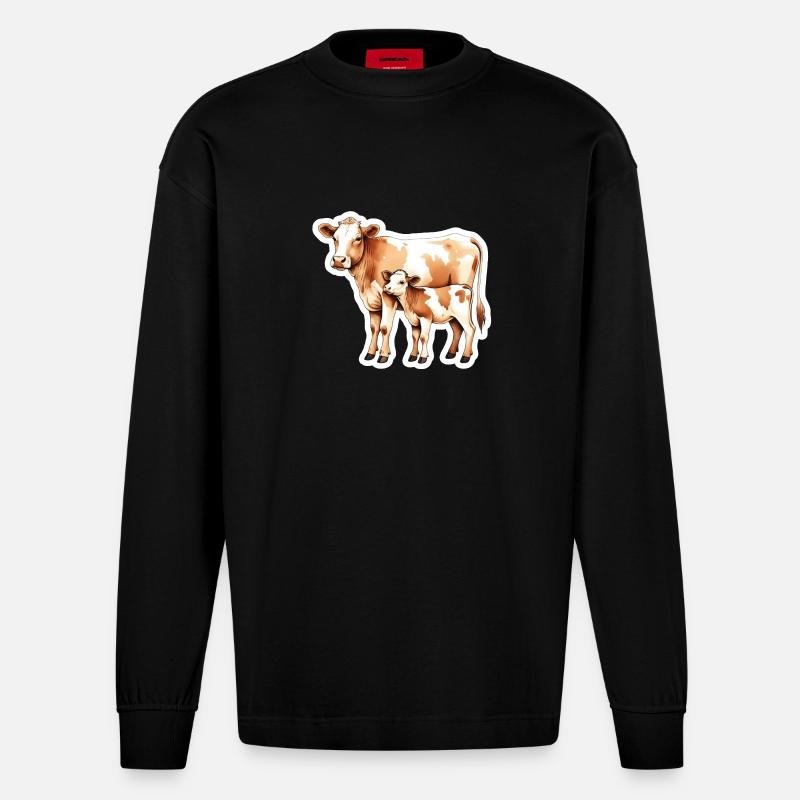 Kuhliebe – Mutter und Kalb - Heavyweight Oversized Organic Langarmshirt Made in EU - SOLID BLACK