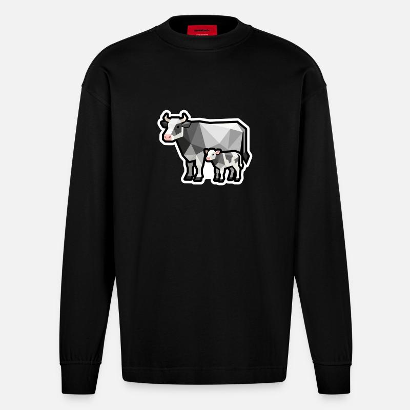 Kuh und Kalb – Geometrisches Minimaldesign - Heavyweight Oversized Organic Langarmshirt Made in EU - SOLID BLACK