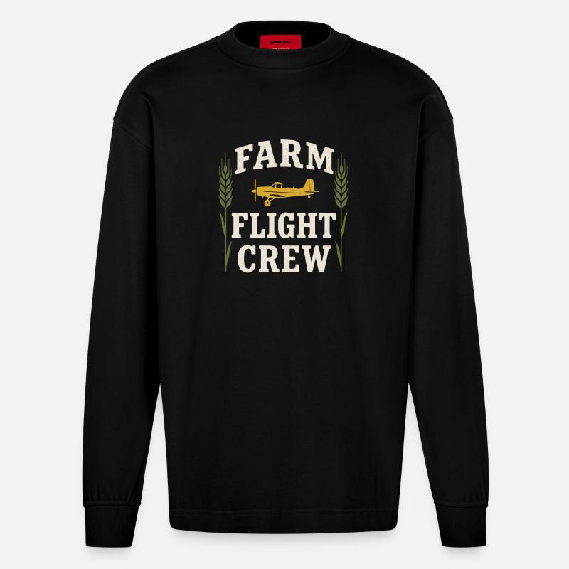 Ländliche Luftfahrt Landwirtschaft Pilotgeschenk - Heavyweight Oversized Organic Langarmshirt Made in EU - SOLID BLACK