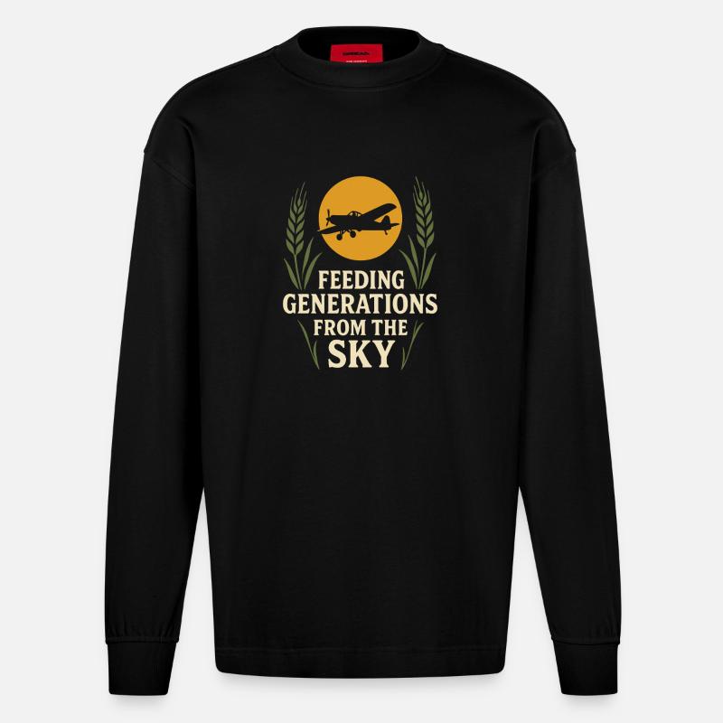 Ländliche Luftfahrt Landwirtschaft Pilotgeschenk - Heavyweight Oversized Organic Langarmshirt Made in EU - SOLID BLACK