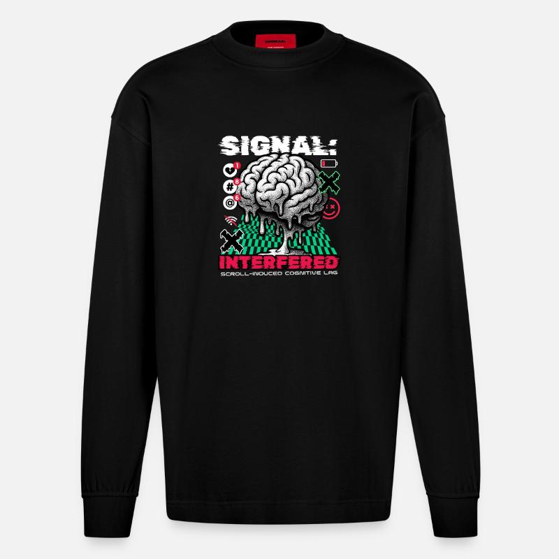 Brain - Signal Interfered - Heavyweight Oversized Organic Langarmshirt Made in EU - SOLID BLACK