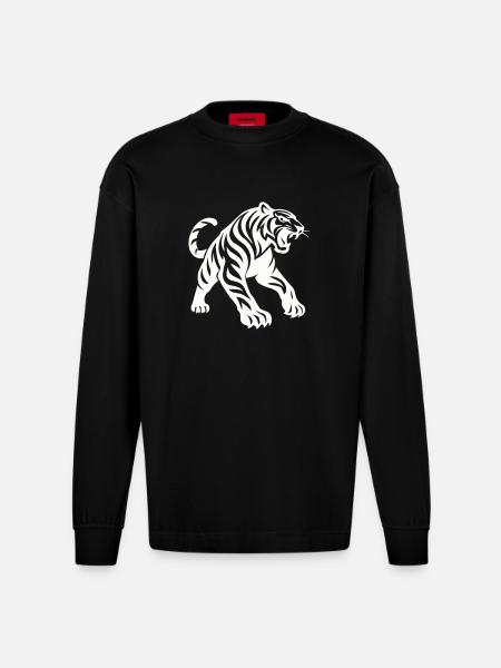 Tiger Silhouette - Heavyweight Oversized Organic Longsleeve Shirt Made in EU - SOLID BLACK