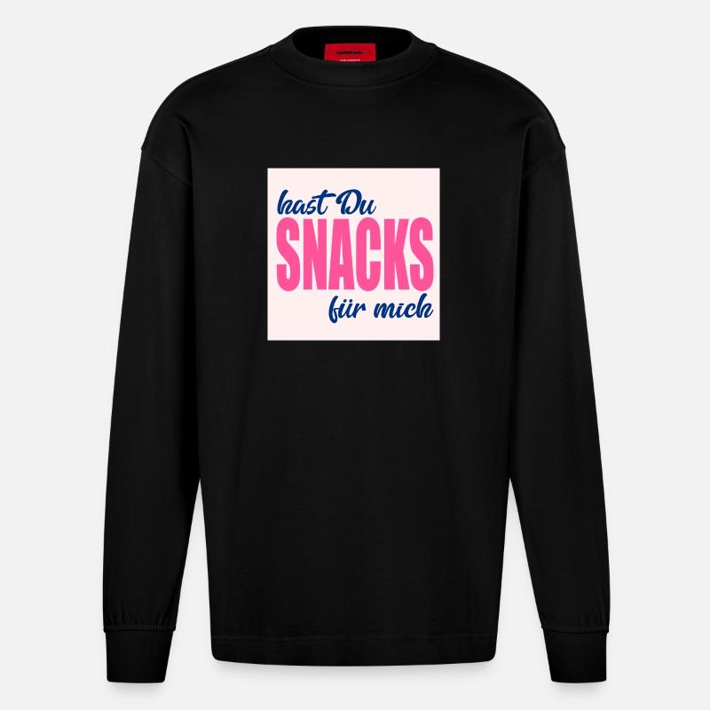 ESSEN SNACKS LIEBEN - Heavyweight Oversized Organic Langarmshirt Made in EU - SOLID BLACK