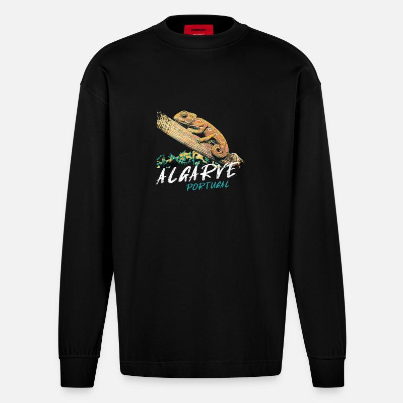 Chamäleon der Algarve bunte Illustration - Heavyweight Oversized Organic Langarmshirt Made in EU - SOLID BLACK