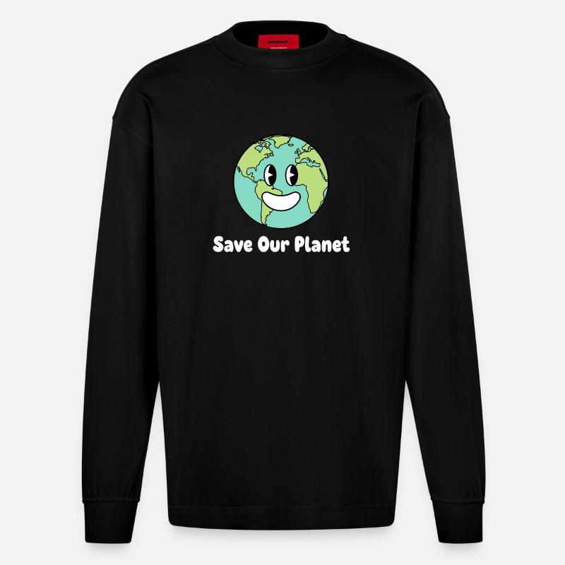 Lächelnde Erde Save Our Planet - Heavyweight Oversized Organic Langarmshirt Made in EU - SOLID BLACK