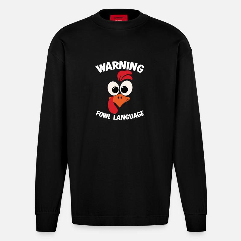 Warning_-_Fowl_Language_1 - Heavyweight Oversized Organic Langarmshirt Made in EU - SOLID BLACK