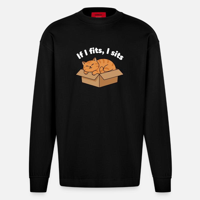 Katzenschnurren im Karton Meme - Heavyweight Oversized Organic Langarmshirt Made in EU - SOLID BLACK