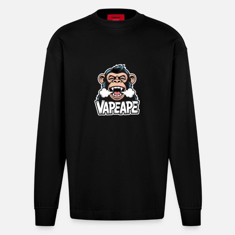 Vape Ape Funny Monkey Graphique - Manches longues bio épais oversize fabriqué en UE - SOLID BLACK