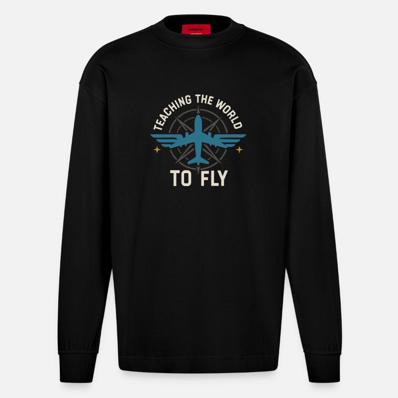 Fluglehrer Cfi Pilot Luftfahrtlehrer - Heavyweight Oversized Organic Langarmshirt Made in EU - SOLID BLACK