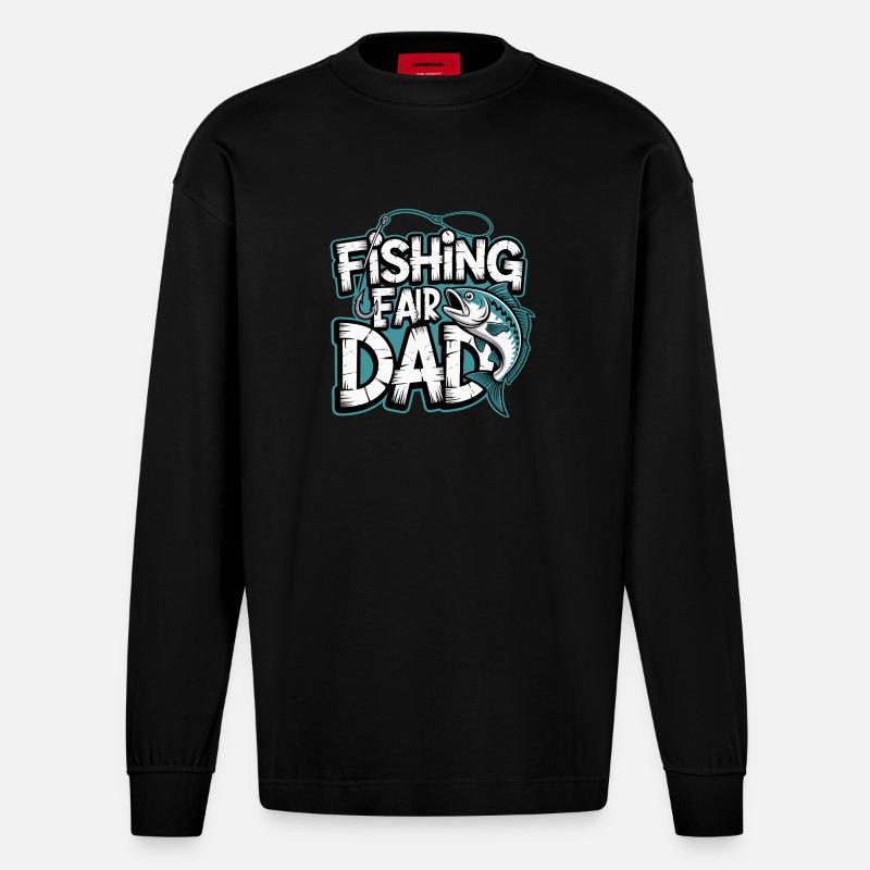 Fischfang Papa Comic Tee - Heavyweight Oversized Organic Langarmshirt Made in EU - SOLID BLACK