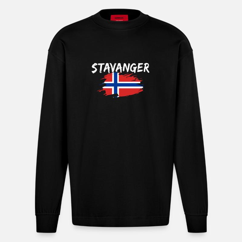 Stavanger Norwegen - Heavyweight Oversized Organic Langarmshirt Made in EU - SOLID BLACK