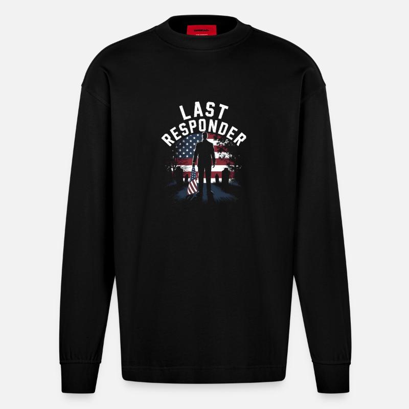 Drapeau hommage au dernier répondant - Manches longues bio épais oversize fabriqué en UE - SOLID BLACK