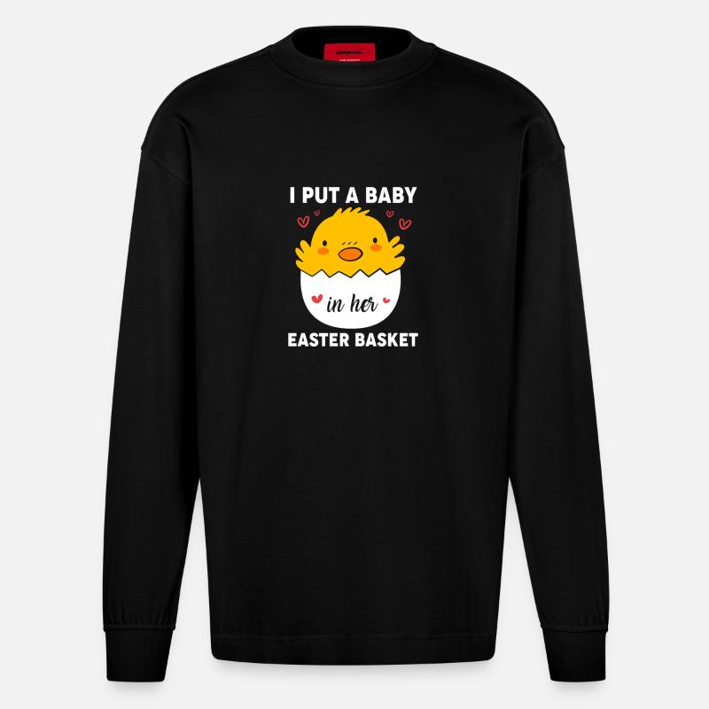 Gender Reveal Ostern Werdende Mutter - Heavyweight Oversized Organic Langarmshirt Made in EU - SOLID BLACK