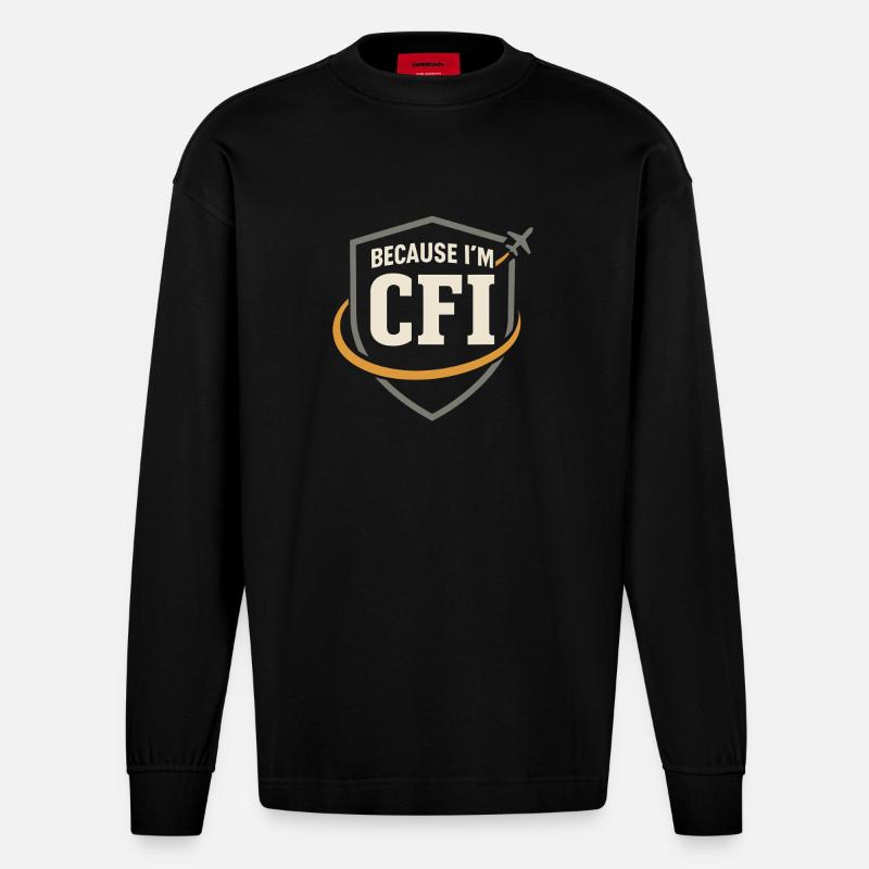 Fluglehrer Cfi Pilot Luftfahrtlehrer - Heavyweight Oversized Organic Langarmshirt Made in EU - SOLID BLACK