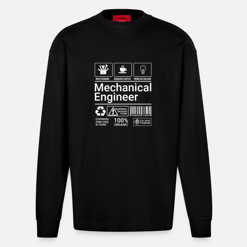 Mechanical Engineer Description Sarcastic Geek - Heavyweight Oversized Organic Longsleeve Shirt Made in EU - SOLID BLACK