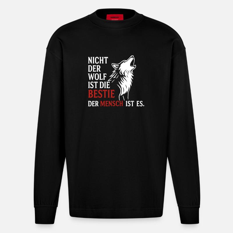 CoolesWolfs Design mit Spruch - Heavyweight Oversized Organic Langarmshirt Made in EU - SOLID BLACK