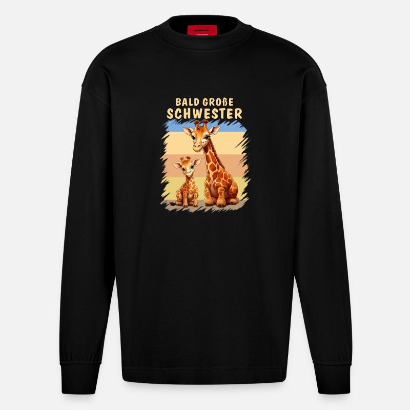 GIRAFFEN BALD GROßE SCHWESTER - Heavyweight Oversized Organic Langarmshirt Made in EU - SOLID BLACK