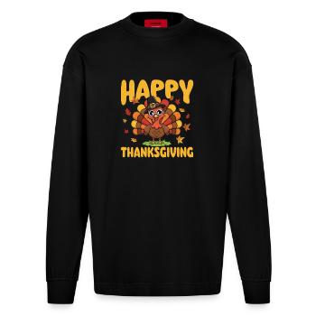 Happy Thanksgiving Autumn Harvest Blend - Heavyweight Oversized Organic Longsleeve Shirt Made in EU - SOLID BLACK - Front
