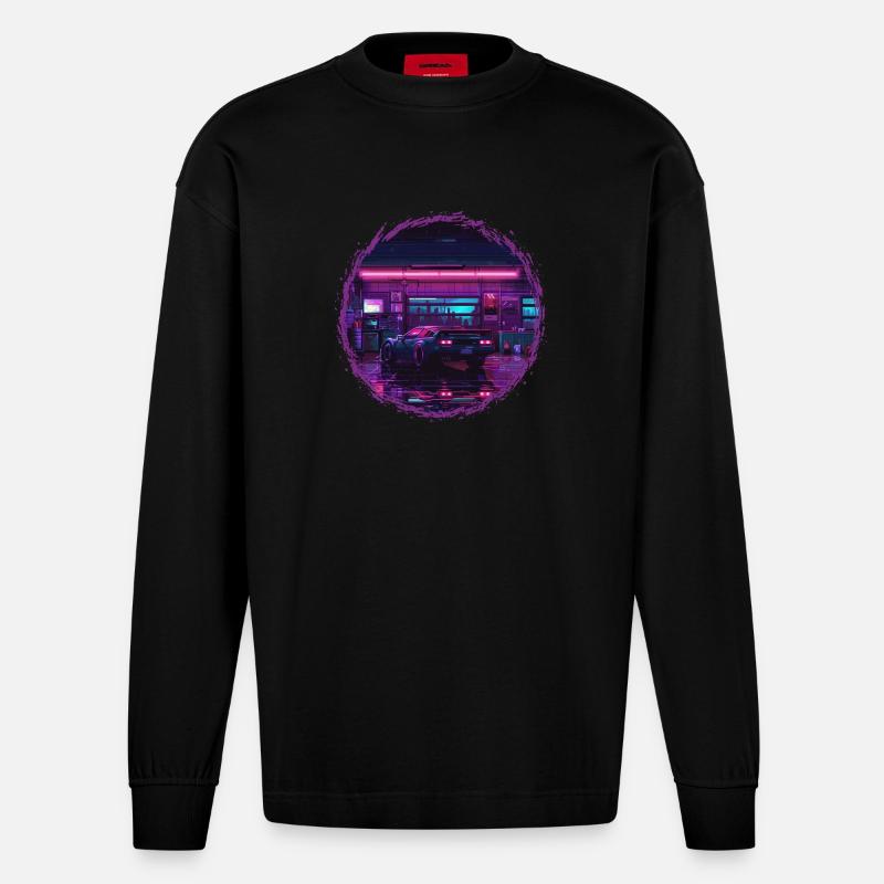 Neon Garage – RetroRift Night Edition - Heavyweight Oversized Organic Langarmshirt Made in EU - SOLID BLACK